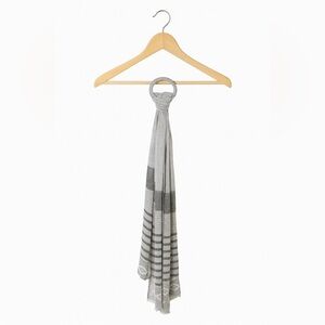 Calvin Klein NEW With Tags Women’s Gray and silver striped scarf fringed edges